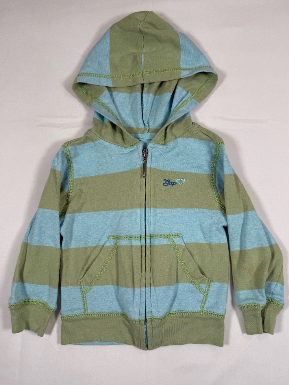 VINTAGE GAP Girls Striped Zip Hoodie 2T Y2K 2007 Retro Preppy Nautical Rugby